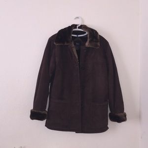 Genuine leather shell Coat with faux fur